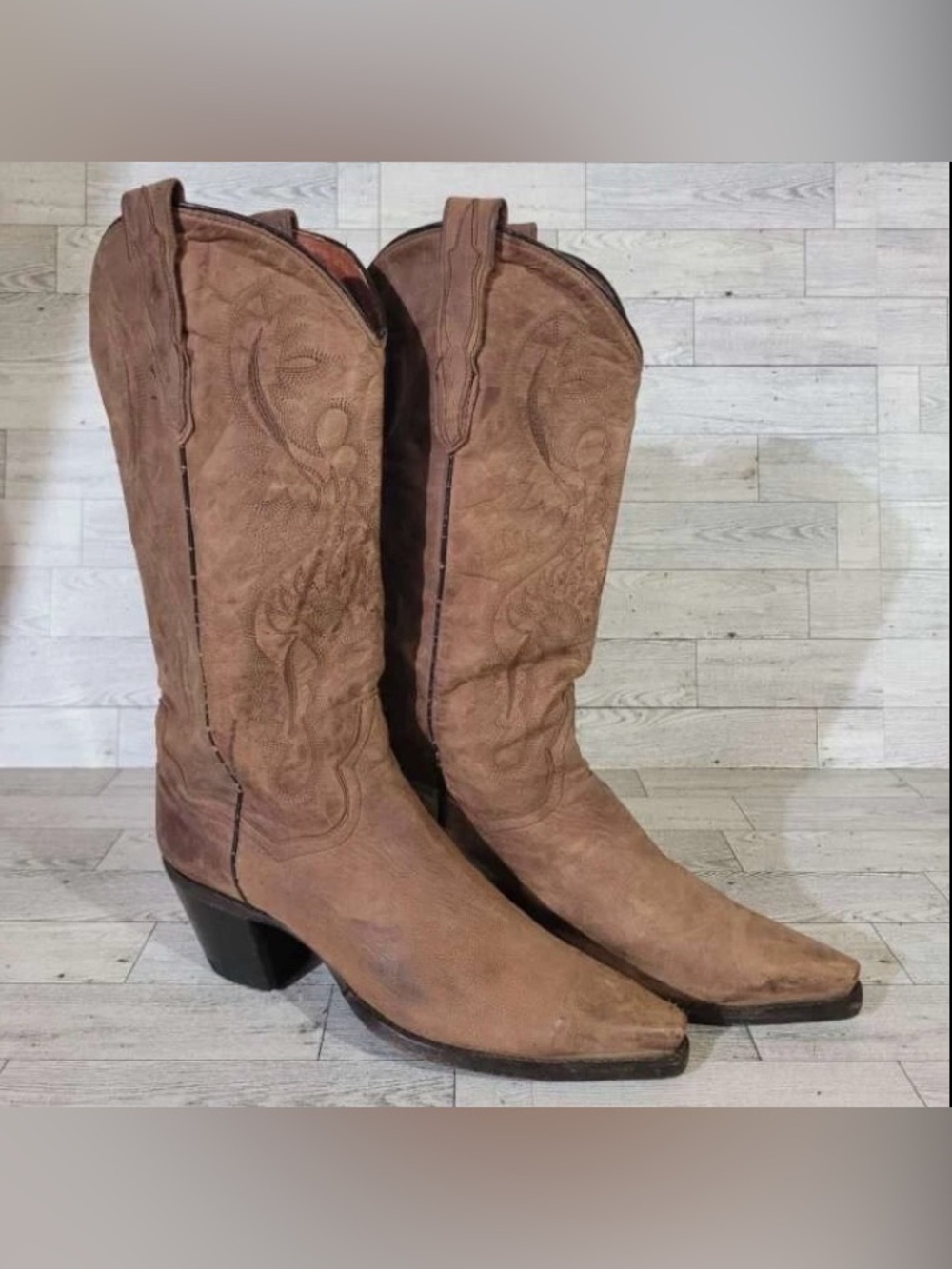 Women's Dan Post Dirty Bull Western Brown Leather High Heel Cowboy Boots Sz 8.5